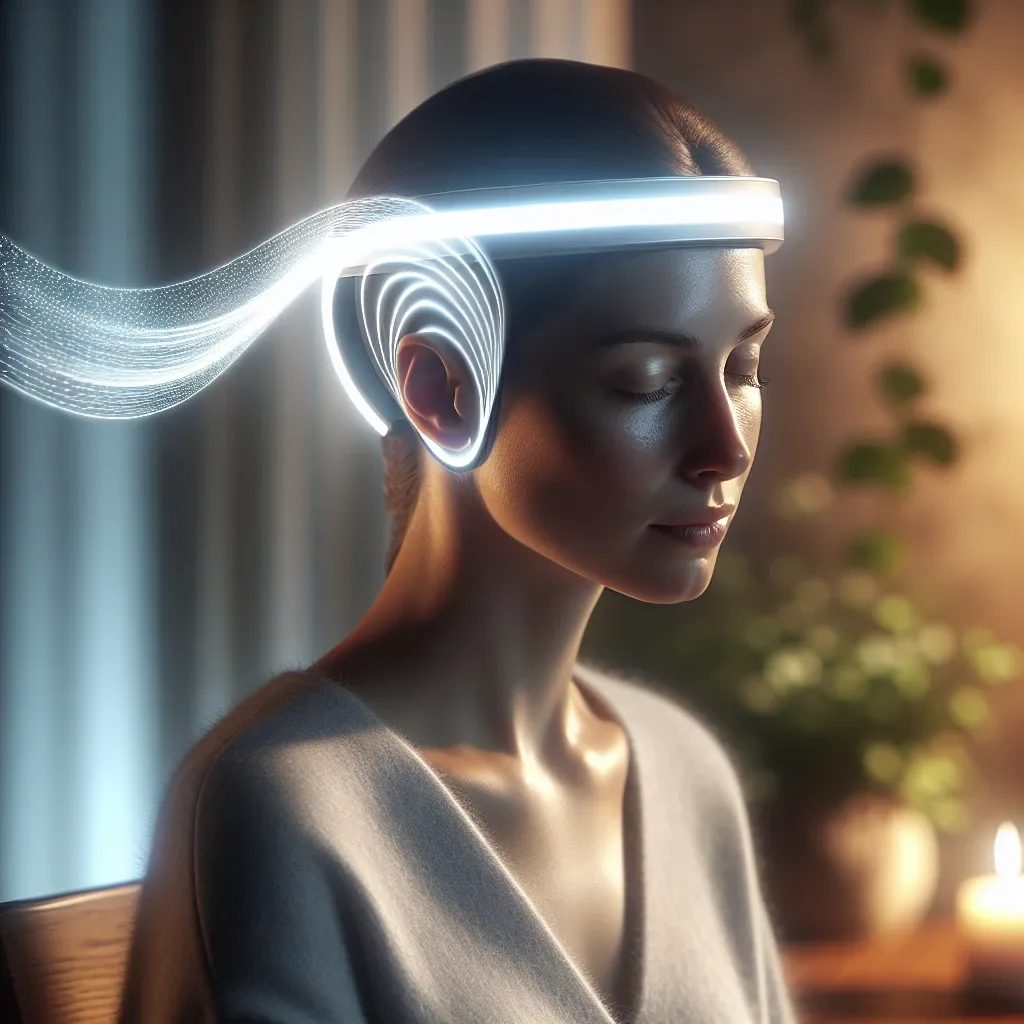 "Neurological headband designed to alleviate chronic migraines without medication, showcasing innovative technology and comfort for migraine relief."