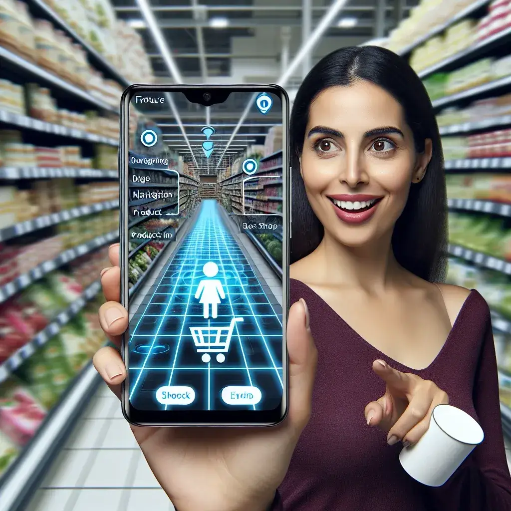 "Employee demonstrating Walmart's new AI-powered in-store navigation feature on app, enhancing shopping experience with real-time location assistance."